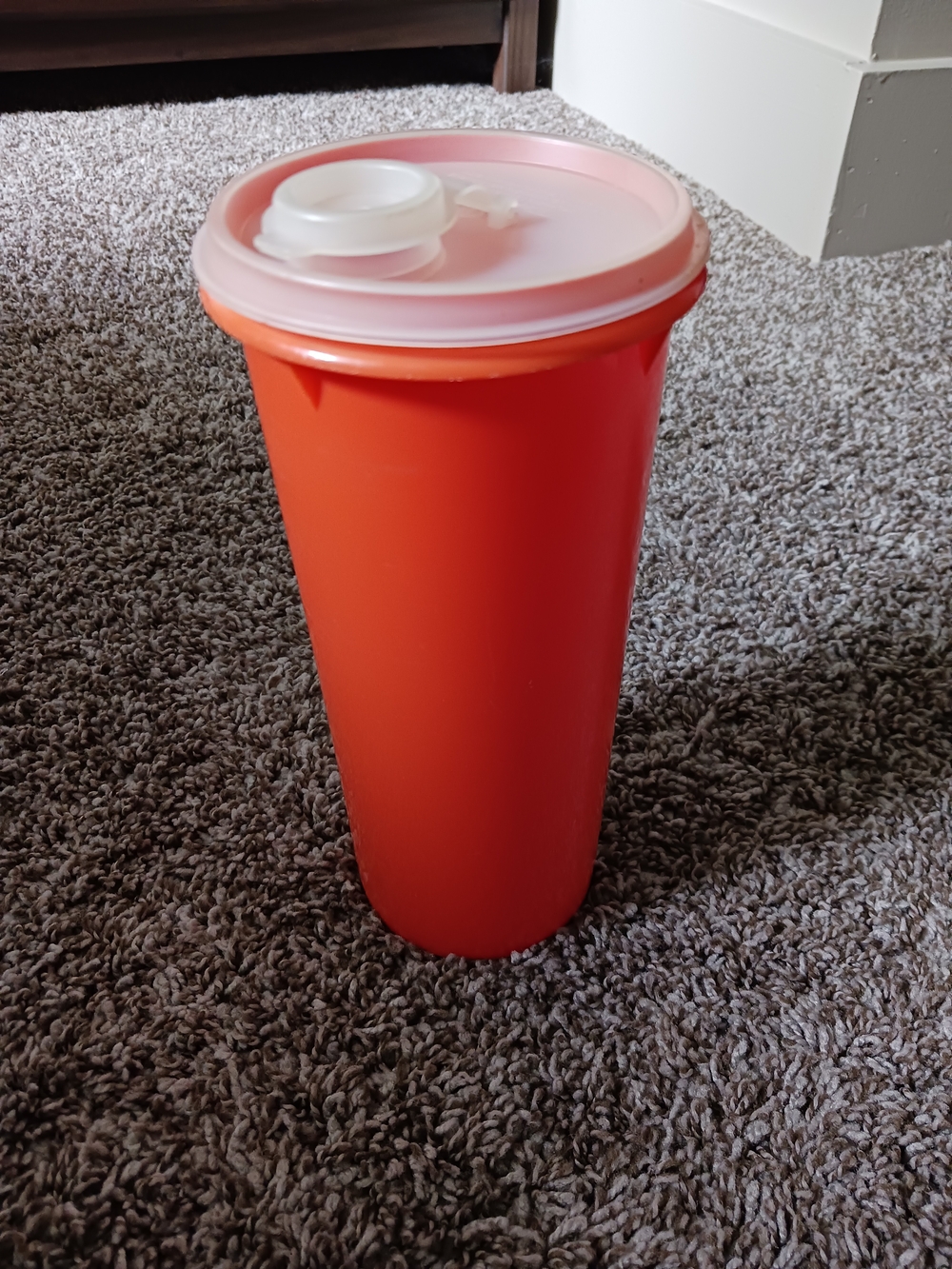 Vintage Tupperware Bright Orange Travel Cup with White Flip Lid
